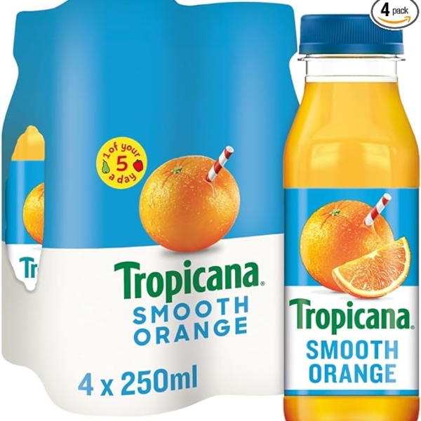 Tropicana Orange Juice Smooth, 4 x 250ml