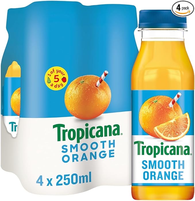 Tropicana Orange Juice Smooth, 4 x 250ml